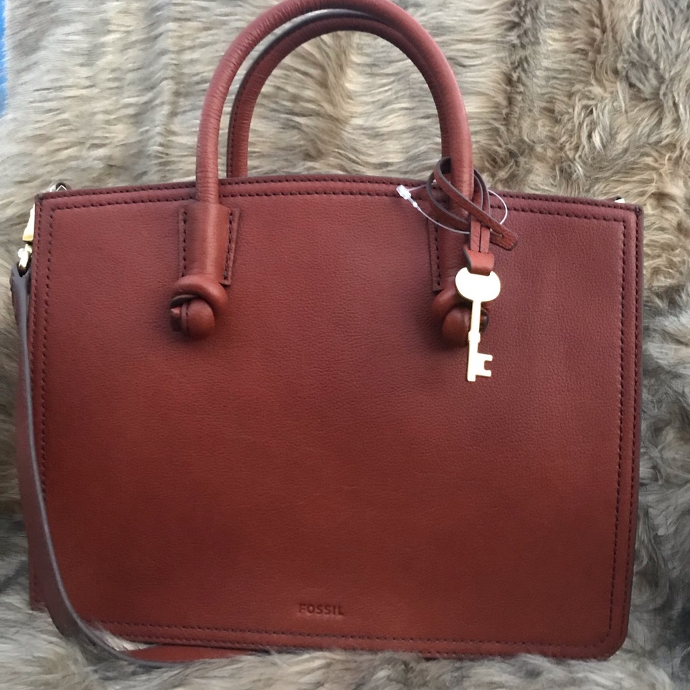 Fossil Skylar Satchel Leather Handbag Cognac Brown